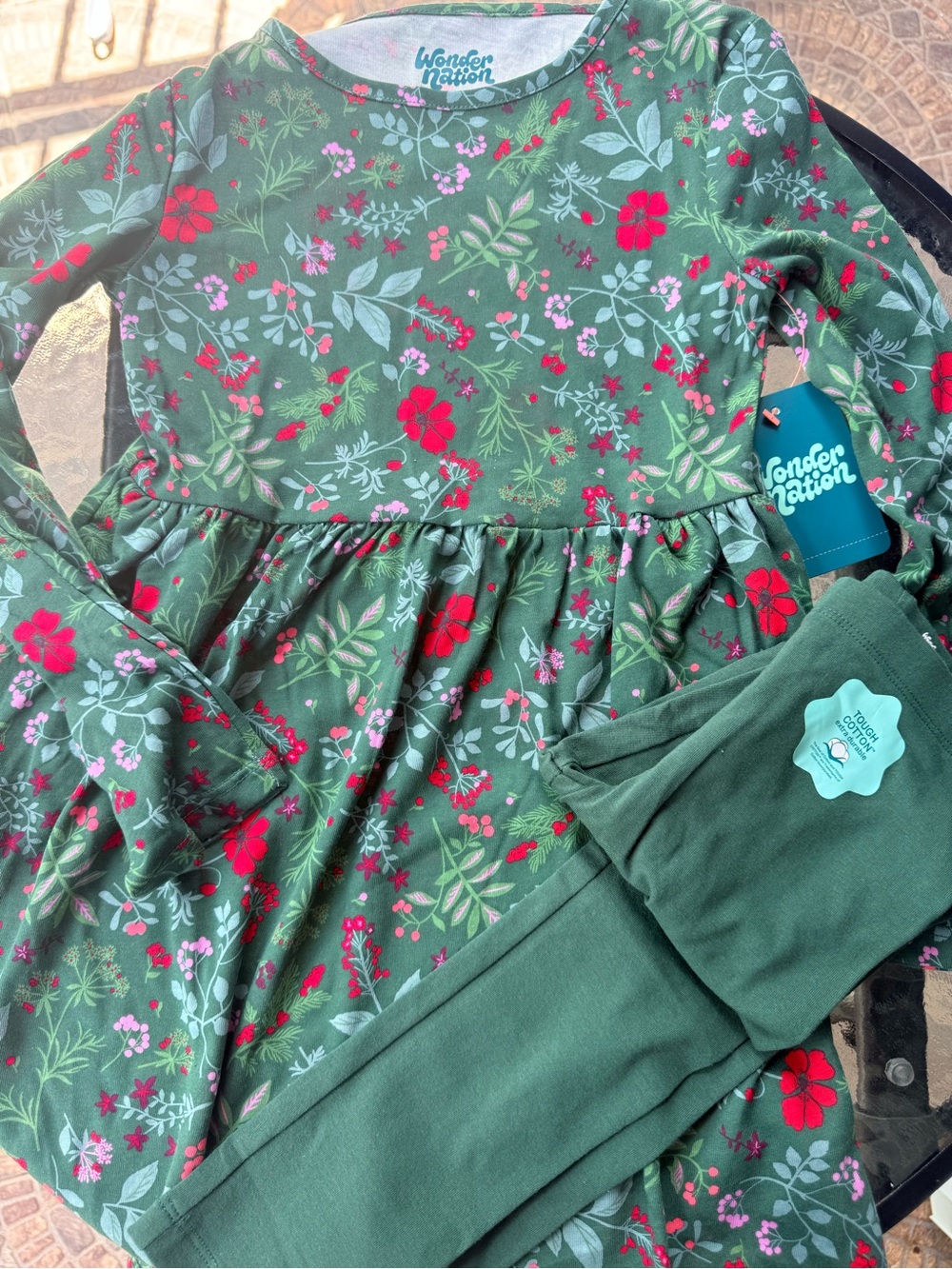 Girls wonder nation Green Floral Long-Sleeve dress leggings Set . Size 6/7